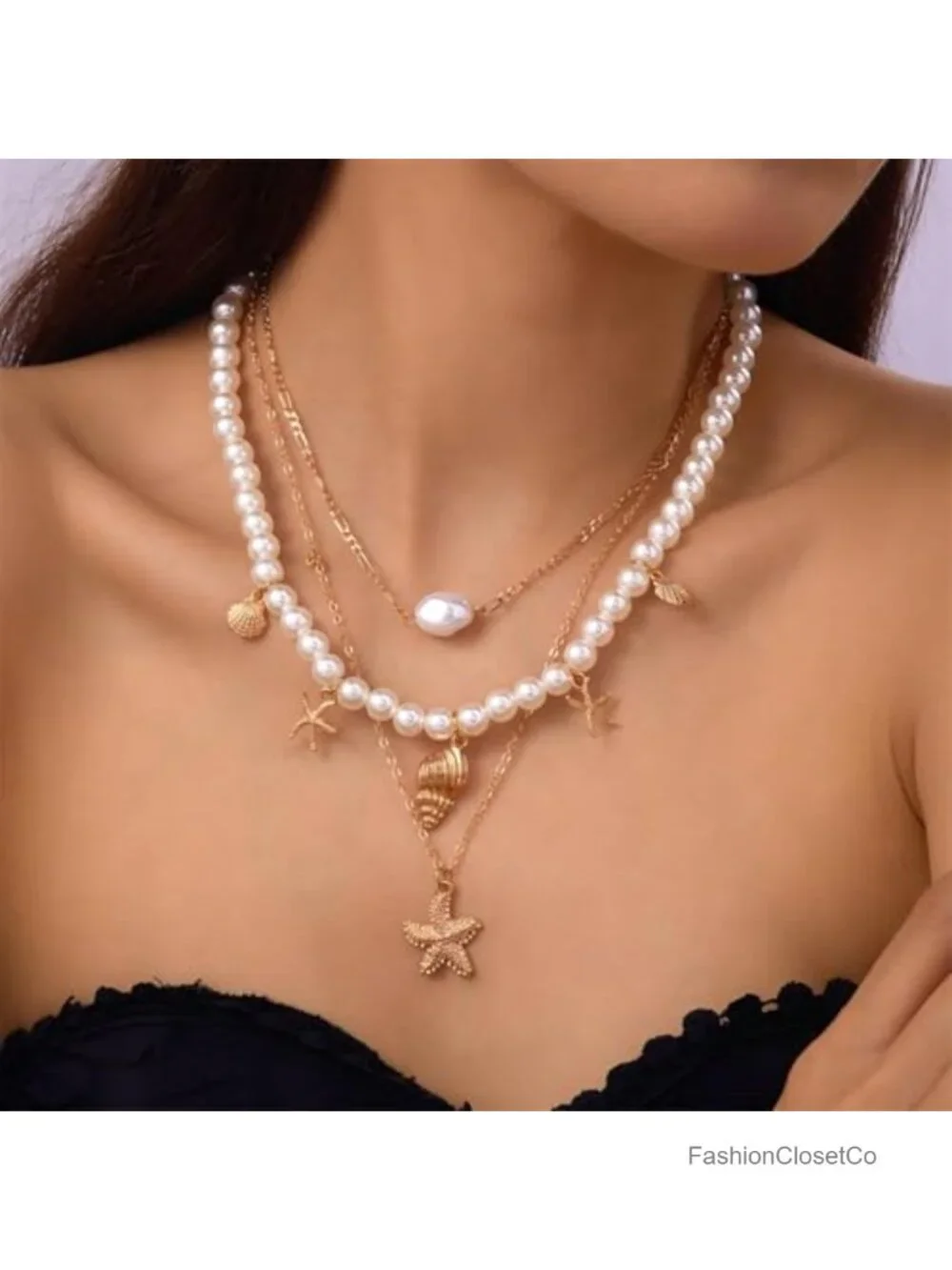 14k Gold Plated Boho Layered Shell Pendant Necklace, Dainty Coastal Summer